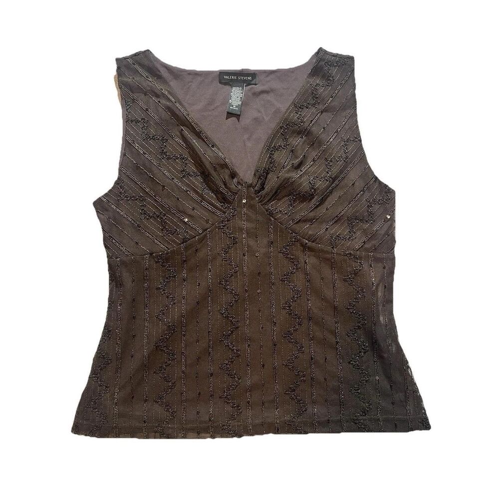 Y2K Valerie Stevens sequin babydoll top brown forest fairy hippie boho Sz M